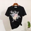 Duas peças vestido mulheres verão ternos casuais bordados flores 3d impressão t shirts + jeans 2 conjuntos