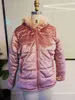 여성 면화 패딩 재킷 회색 핑크 후드 모피 칼라 두꺼운 패션 기본 스노우 겉옷 겨울 벨벳 자켓 코트 플러스 크기