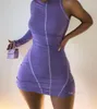 KGFIGU Nuovi arrivi vestito sexy dalle donne una spalla manica lunga skinny vestito aderente Club Party Dress nuovi arrivi T200320