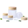 Frosted Glass Jar Cream Bottles Round Cosmetic Jars Hand Face Packing Bottles 5g 10g 15g 30g 50g Jars With Wood grain Cover in plastic