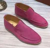 New 2023 Lady Luxury High Top Shoe Slip-on Suede Real Leather Lp Comfortable Mens Walk Shoes Loro Short Sneakers Big Size 45 46