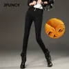 JFuncy النساء الشتاء الجينز مرونة عالية الخصر نحيل الدينيم السراويل الصوف اصطف الرجل jeggings عارضة زائد الحجم الإناث المخملية الجينز الدافئة 201030