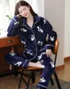 Outono inverno morno flanela mulheres pijamas conjuntos grosso coral veludo manga longa desenhos animados sleepwear flannel pijama conjunto para menina 201109