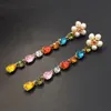 Bohemian Iridescent Flower Long Tassel Pearl Crystal Statement Drop Earrings Bridal For Wedding Acrylic Bead Oorbellen Jewery