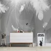 Photo Wallpaper Modern Black And White Gray 3D Geometric White Feather Murals Living Room TV Sofa Bedroom Home Decor Wall Papers