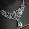 Shinning Crystal Flowers Two Pieces Earrings Necklace Rhinestone Wedding Bridal Sets Jewelry Set
