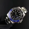 Herrklockor 40mm Automatisk Mekanisk Klocka gmt Rostfritt Stål Blå Svart Keramik Safir Armbandsur montre de luxe klockor Present
