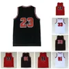 Mannen Vintage 23 Basketbal Jerseys 33 91 Rood Wit Zwart Gestikte Shorts