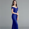 Schoonheid Emily Lace Navy Blue Avondjurk 2020 Lovertjes Lange Rits Terug Formele Partij Prom Jurk Vloerlengte Robe de Soiree LJ201124