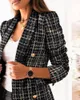Kvinnorsullblandningar Kvinnors Jacka Höstlinje Plaid Weave Tweed Dubbelbröst Blazer Slim Elegant Coat Outwear 2021 Winter1