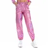 Kadın Parlak Holografik Pantolon Gevşek Yüksek Bel Metalik Pantolon Dans Performansı Hip Hop Pantolon Streetwear Joggers 201109