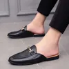 Mężczyzna Nowa Marka Lato Moda Pół Przypadkowe Buty Męskie Oddychające Backless Loafer Pantofle Hombre Otwórz Back Leather Comfy Mocassins