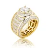 Мужские и женские блестящие кольца цвета: золото, серебро, ледяное кольцо с большим бриллиантом CZ для мужчин и женщин, свадебные модные ювелирные изделия213D
