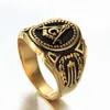 Cluster Rings Mens Boys Freemason Gold Tone Free Mason 316L Stainless Steel Masonic Ring US SIZE 7-151