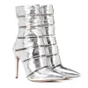 Glitter Silver Leather Patchwork Ankle Boots Pointed Toe Thin High Heel Transparent PVC Cutout Bling Booties Female Short Bottines