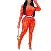 Fashion Streetwear Jumpsuit Kvinnor Långärmad Letter Print On Elastic Waist Rompers Mesh Transparent Skinny Sexiga Kvinnor Kläder