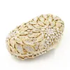 Złote metalowe liście białe kryształy wieczorowe kopertówki luksusowe kobiety torebka na przyjęcie weselne torebki z kulkami Rhinestone Mini Minaudiere Q1113