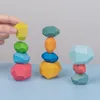 OOTDTY 16 Pcs Children Wooden Colored Stone Stacking Game Building Block Kids Creative Educational Toys LJ201124