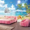 壁3Dシーサイド風景ビーチのカスタム壁紙写真壁画ウォールペーパーリビングルームテレビソファー背景壁Papel de Parede