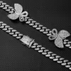 Chaînes Rock Collier + Montre + Bracelet Hip Hop Prong 12mm Papillon Chaîne Cubaine Glacé Pavé Strass CZ Bling Pour Hommes Bijoux 3pcs