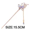 Kinesisk Traditionell Kristall Butterfly Hair Stick Smycken För Kvinnor Bröllop Hår Tillbehör Metall Lång Tassel Hårspinnar Hair Clip