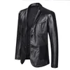 Veste Blazer en cuir pour hommes mode costume en cuir à revers lâche grande taille noir bleu1