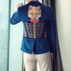 Fashion Embroidered Blazers For Men British Style Royal Blue Velvet Gentleman Blazer Elegant Party Prom Jacket