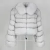 OFTBUY luxe réel manteau de fourrure veste d'hiver femmes naturel fourrure de renard vêtements d'extérieur épais chaud col rabattu fermeture éclair Streetwear