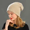 Vinter hatt för kvinnor kanin cashmere stickade mössa tjocka varma vogue damer ull angora kvinnlig beanie s 211228
