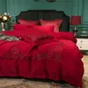 4/6 peça vermelha de algodão egípcio Lace Luxury Wedding Bedding Set King Queen Size Cama de Cama Set Bedsheets Conjunto de Cobertura Duveta Conjunto Fronhas LJ200819
