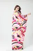 Women's Runway Dresses O Neck Batwing Sleeves Printed Lace Up Elegant Long Spring Robes Dresses Vestidos