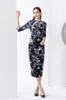 Robe de style chinois Femme Retro Standing Collar Slim Fit Cheongsam Lace Curled Edge Split Print Print Robe