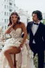 Muhteşem Gelinlik Gelin Gown ile D Çiçek Dantelli Aplike Boncuklu Sevgilim Süpürme Tren Bir Çizgi Şeridi Yüksek Artı Boyutu Özel Yapımı Vestidos de E