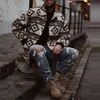 Mężczyźni Autumn Printed Slim, długi pojedynczy stojak wełniany płaszcz wełniany męski zimowy streetwear Cool Jacket