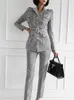 Haute qualité New Fashion Office OL Plaid Suit Slim Fit Automne Nouveau 2pcs Blazer Pantalons Costumes Vintage Business Work Outfits Set T200702