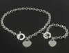 925 Silver Love Necklace Armband Set Wedding Statement smycken Hjärthängen Halsband Bangle Sets 2 år 1284Z