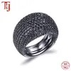 TKJ Fashion Black Spinel Ring Real 925 sterling argento anelli di pietra preziosa per le donne pietre rotonde regalo di gioielli di fidanzamento 220212