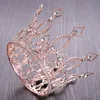 Hair Clips Vintage Rose Gold Round Crystal Wedding Tiara Queen Crown for Bridal Headpiece Diadem Prom Hair Jewelry217g