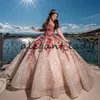 Pretty Rose Gold and Red Lace Quince Dresses 2023 Sweetheart Lace-up Corset Top Sparkly Sequins Applique Quinceanera Dresses