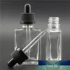 Bouteilles carrées transparentes de 30 ml contenant d'huile essentielle liquide de jus E épais compte-gouttes de 1 oz avec couvercles blancs noirs