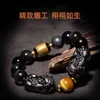 Natural Obsidian, Gold Man's Armband, Fortune Calling Jade, Lederen Hill, Boeddha Kralen, Hand Sieraden, Dames