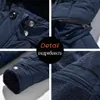 Homens Inverno Brand New Casual Longo Digpado Fleece Parkas Quente Casaco Casaco Homens Outwear Bolsos Destacáveis ​​Hat Parkas Jaqueta Men 201204