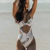 2020 Sexy V-Neck One Piece Swimsuit Dla Kobiet Leopard Drukuj Push Up Swimwear Body Monokini Kostium Kąpielowy Plaża Nosić Kobieta T200708