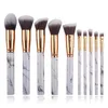 10 sztuk / zestaw Marmurowe Pędzle Makijaż Blush Proszek Brwi Eyeliner Highlight Contealer Contour Foundation Make Up Brush Set