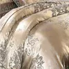 Luxury Jacquard Bedding Set King Queen Storlek 4 / 6st Sängkläder Silk Bomull Duvet Skal Lace Satin Bed Sheet Set Pillowcases LJ201127