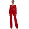 New Arrival Red Women Pants Suits For Wedding Mother of the Bride Suit Ladies Evening Party Tuxedos Formal Wear 2 pieces