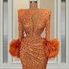 High Fashion Sparkly Evening Dresses See Through Crystals Pearls Prom Dress For Women Party Night Muslim Dubai Celebrity Gowns