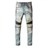 Men's Jeans Fashion Streetwear Men Retro Blue Wash Zipper Spliced Elastic Hip Hop Cargo Pants Slim Fit Biker Homme1