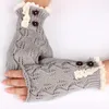 Women Winter Knitted Button Hollow Out Leaf Lace Keep Warm Fingerless Gloves Thickening Wool Guantes 20211