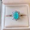 100% 925 Sterling Silver Created Paraiba Tourmaline Diamonds Gemstone 8*12mm 5 Ct Ring Adjustable Rings Fine jewelry for Women Y1107
